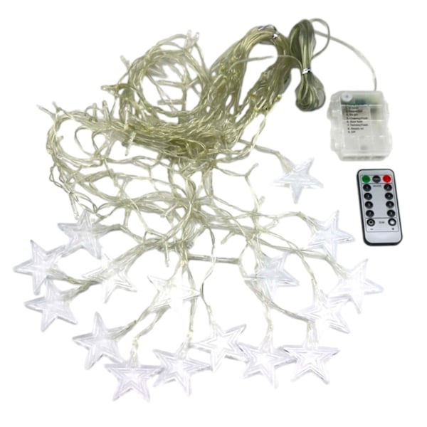 Strenglys Julegardinlys med 16 stjerner og 80 miniled, 3,5 meter, til festdekorasjon (C)