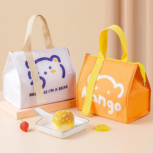 Genanvendelig frokostpose isoleret frokostboks lærred stof med aluminiumsfolie, frokostpose håndtaske til skole, kontorstuderendeorange