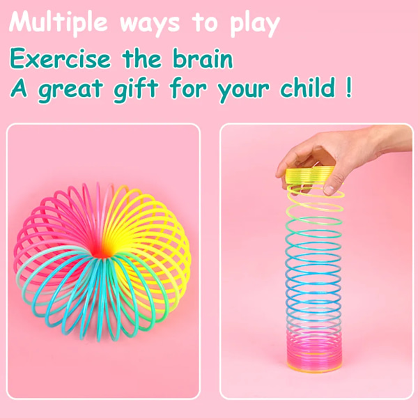 Regnbågsformad spiralfjäderleksak, klassisk nyhet och färgglad neonplastleksak, festtillbehör för pojkar och flickor