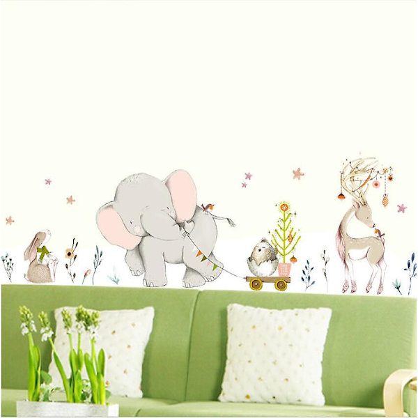 Elefant hjort blommor väggdekal Väggdekoration för vardagsrum Sovrum
