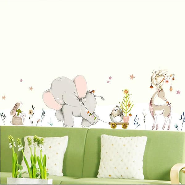 Elefant rådjur blommor väggdekal Väggdekoration för vardagsrum Sovrum