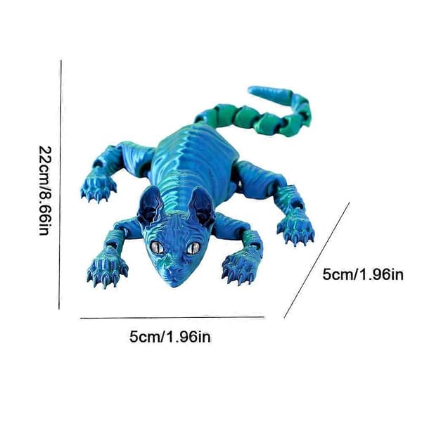 3D-printede kattefigurer med ledd - Dyrepynt til skrivebordet Blue