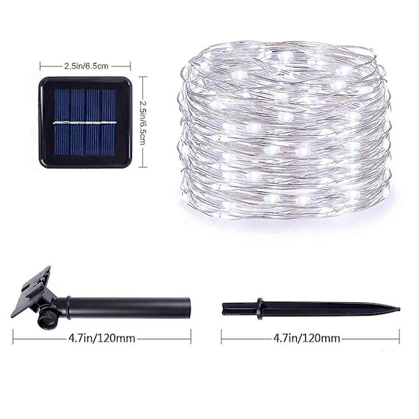 Solcellslingor, utomhus solcellslingor med 100 LED-lampor 33 fot silvertråd 8 lägen vattentäta för utomhusfest bröllop uteplats L