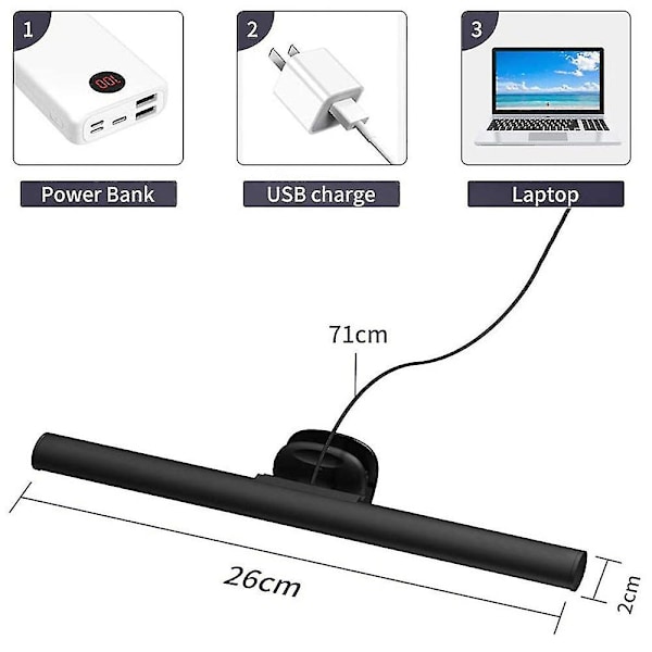 Laptopdatornskärmlampa, skärmljusfält E-läsning LED-arbetslampa utan bländning på skärmen för ögonvård, USB-driven E-kontorsbordslampa för Sp