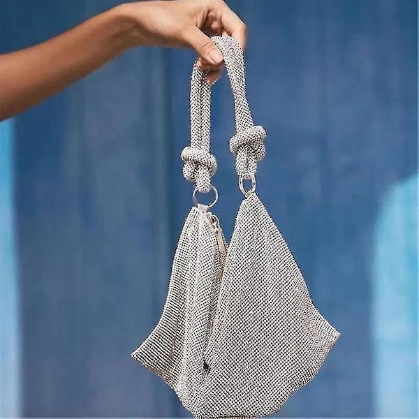 Aftonväska, damknut handtag strass afton clutch väska (silver)