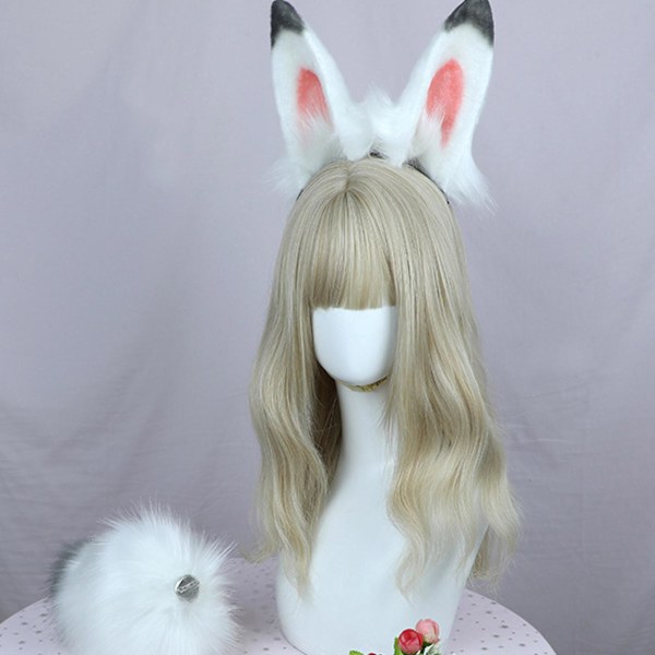 Stilfulde kaninører pandebånd og hale plysset Halloween Cosplay til kvinder piger（Hvid sort）