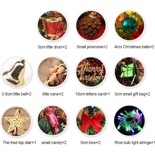 50 cm Bordsjulgran, Konstgjord Mini Julgran med LED-ljusslingor och Ornament (Julgran)