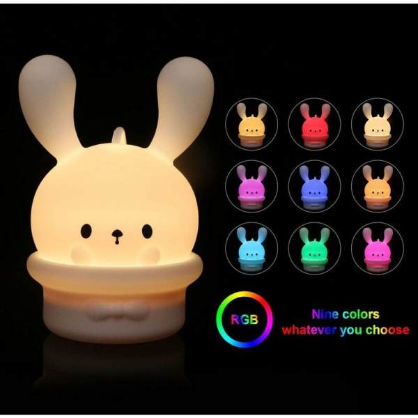 Børnenatlys 9 farver silikone kaninlampe USB genopladelig tidsindstillet hvid 292x100 mm Ladaceae