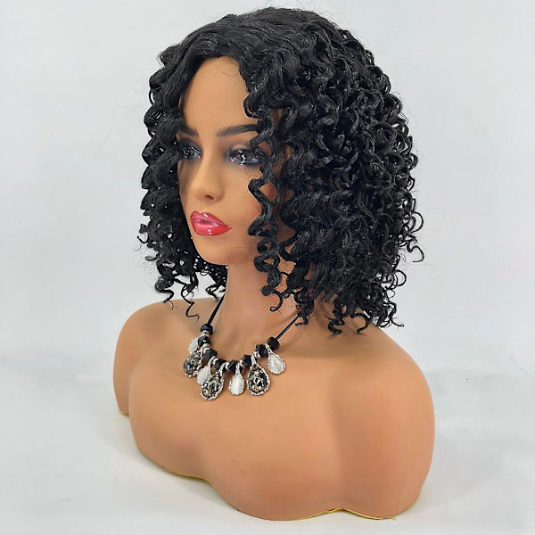 Brasiliansk Less Rose hårnät Full Wig Bob Wave Svart Naturlig Look Damperuker (Svart)