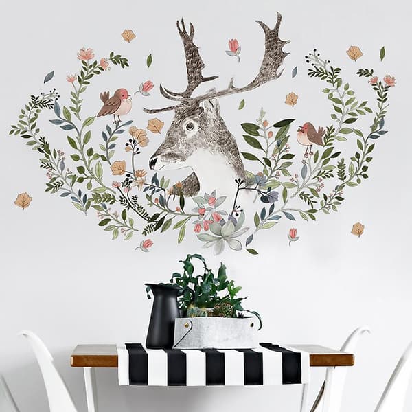 Et sæt Flower Deer Head Wall Stickers Wall Stickers Dekoration