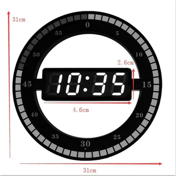 Väggklocka digital bordsklocka, svart elektronisk tyst väggklocka, 12'' klocka
