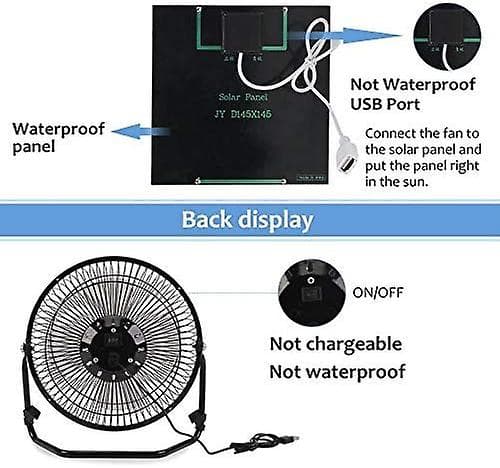 Bærbar 5,2W ventilator med USB solpanel til udendørs ventilation, sejlads, fiskeri og camping
