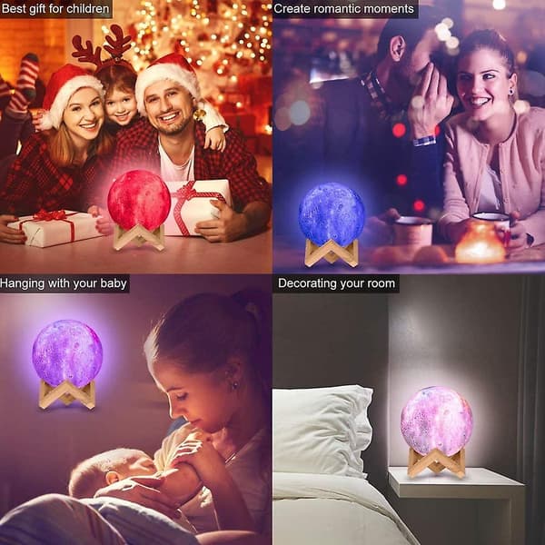 3D-malt månelampe, LED stjernehimmel nattlys sfærisk moderne lampe