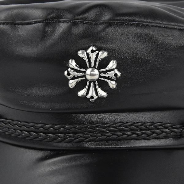 Pu Læder Navy Cap Cross Militær Cap Bælte Baret Fashion Cap Pu Ottekantet Cap Flat Top Cap