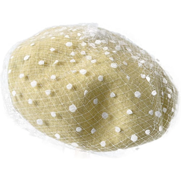 Baret Hatte til kvinder Elegant Mesh Veil Ottekantet Hat Polka Dots Lace Sheer Uld Varm Hue Hat Kunstner Strik Solid Dome Caps（One Size，Lyseblå）