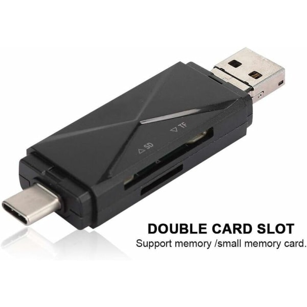 Typ C-kortläsare, USB 2.0 5 i 1 Multi-Card Reader Converter Support OTG, TF-kort/SD-minneskortgränssnitt för bärbar dator, smarttelefon (svart)