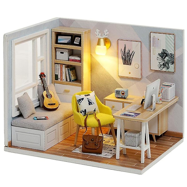 Mini aurinkoinen opiskelutalo diy 1:32 rakennusmalli lasten lelu syntymäpäivälahja