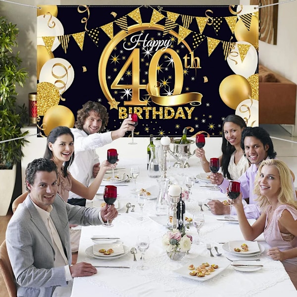 Guld och svart, Grattis på födelsedagen Party Dekorationer Bakgrund för Pojkar Flickor Fototillbehör Bakgrund Födelsedagsdekorationer, 40