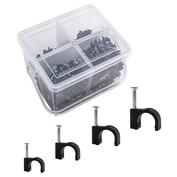 Runda kabelklämmor sortiment 6mm 7mm 8mm 10mm - 400 stycken per förpackning med portabel Pp-låda (svart)