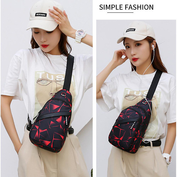 Herr Bärbar Casual En Axelsport Sling Väska Multi Zip Ficka (Röd)