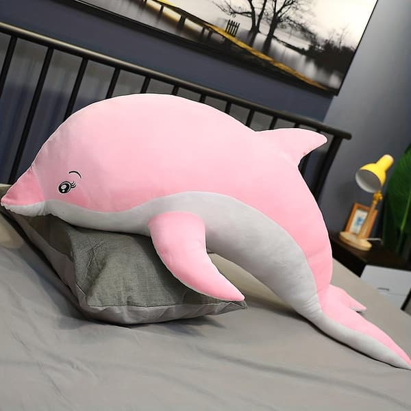 Delfin docka sover på säng flicka docka barn present plyschleksak (blå)