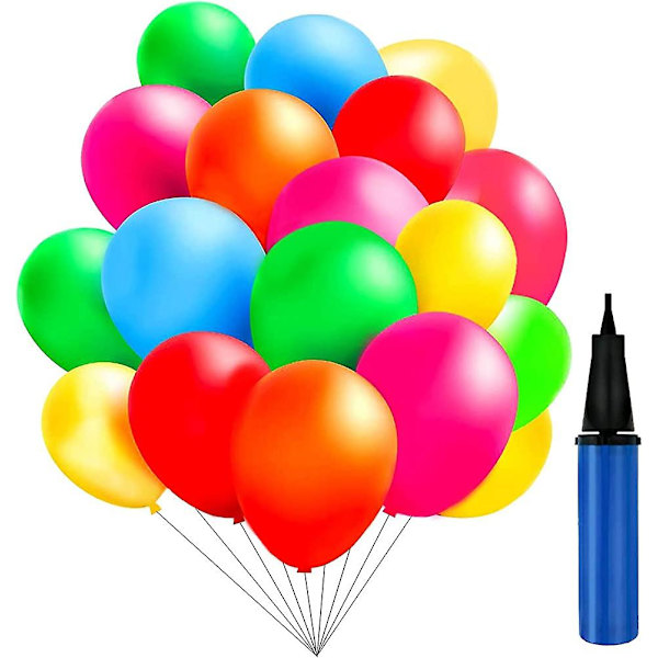 100 farverige balloner med blå pumpe, balloner til Heilwiy-fester, fødselsdag, bryllup