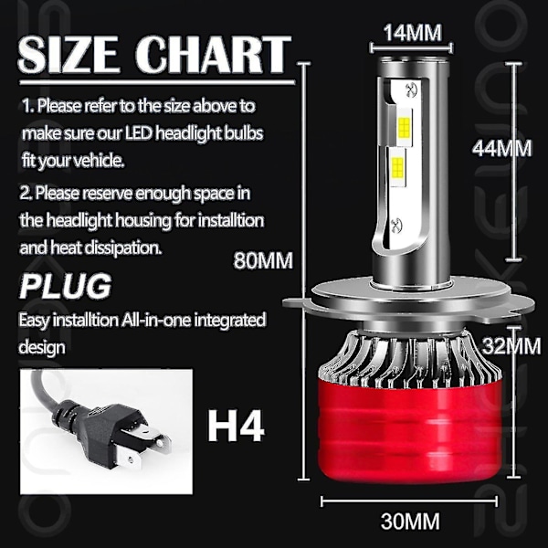 For 2012-2019 Ford Ranger Led Forlygter 9003/h4 Høj Og Lav Stråle Pærer 2stk