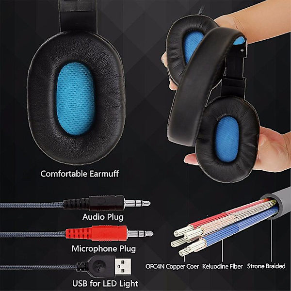 Illuminate støjreducerende gaming headset hovedtelefoner headset øretelefoner hovedbøjle med mikrofon stereo bas