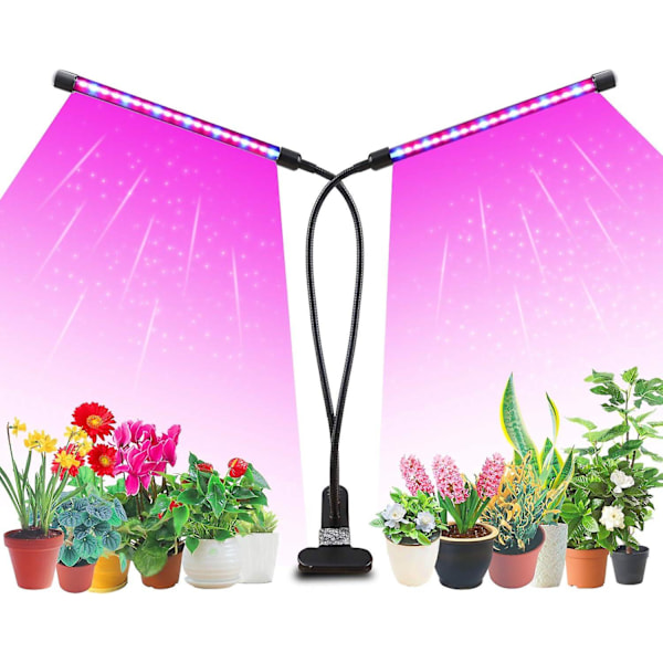 Led Grow Light til Indendørs Planter, Dobbelt Hoved 40 LED 10 Dæmpbare Niveauer Timing Funktion 3/9/12H