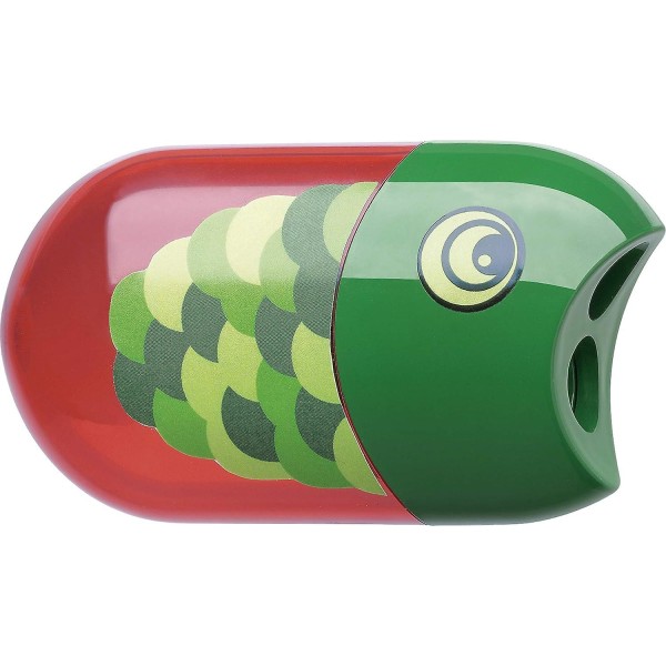 Grön/röd fiskformad blyertspenna/gummivässare ergonomisk pennvässare