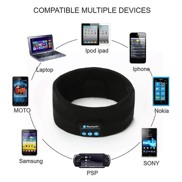 Bluetooth-hodeband | Trådløs Bluetooth-strikkesportshodeband - Svart