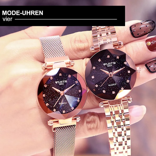 Dame Diamant urskive Vanntett Champagne Gull Klokke