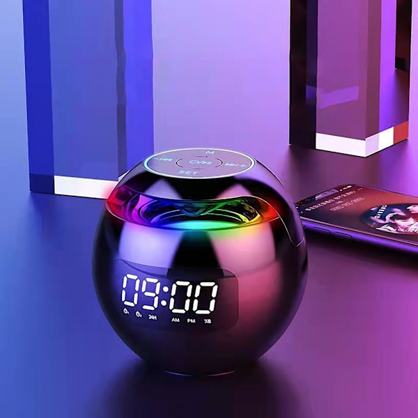 Trådlös Bluetooth-högtalare Färgglad subwoofer med LED-display FM-radio Väckarklocka Bluetooth Hifi-kort MP3-musikspelare J（Svart）