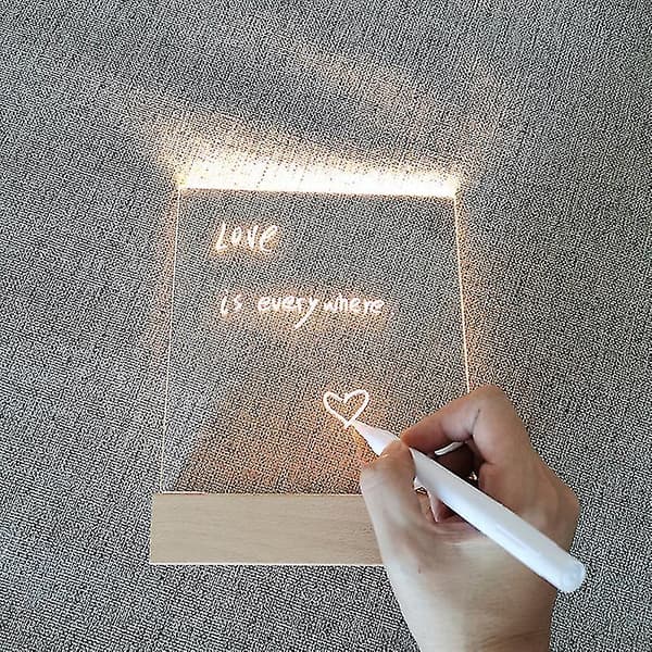 LED Akryl DIY Melding Nattlys Skrivebords Lysende Memo Notattavle (hvitt lys)