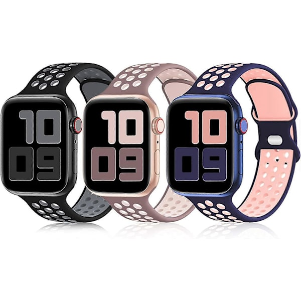 Sportband Kompatibel med Apple Watch Band 42mm 44mm 41mm, Andningsbart Mjukt Silikon Sportbytesrem Kvinnor Män Kompatibel med iWatch Se