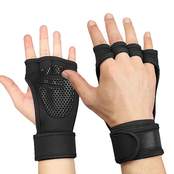 Fitnesshandskar med stödjande handledsstöd Träningshandskar för män och kvinnor Fullt handflateskydd & Extra grepp Sporthandskar (Svart, M)