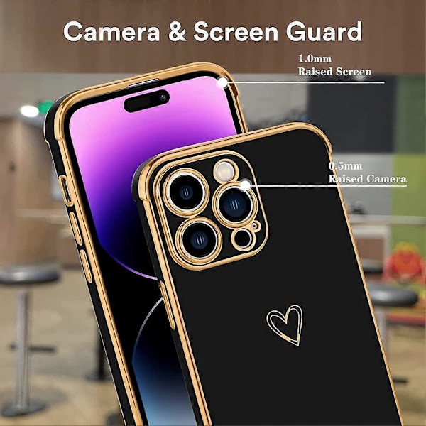 Kompatibel med iPhone 14 Pro Max Skal för Kvinnor Söt Lyxig Kärlek Hjärta Mönster Design Fullt Kameraskydd Mjuk TPU Förstärkta Hörn Skyddande P