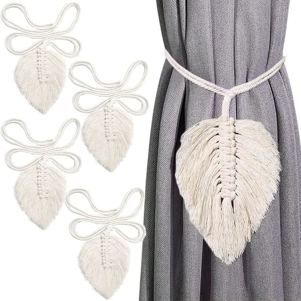 4-pack Boho Blad Gardinomtag - Gardinhållare i Bomullsmakramé i Beige