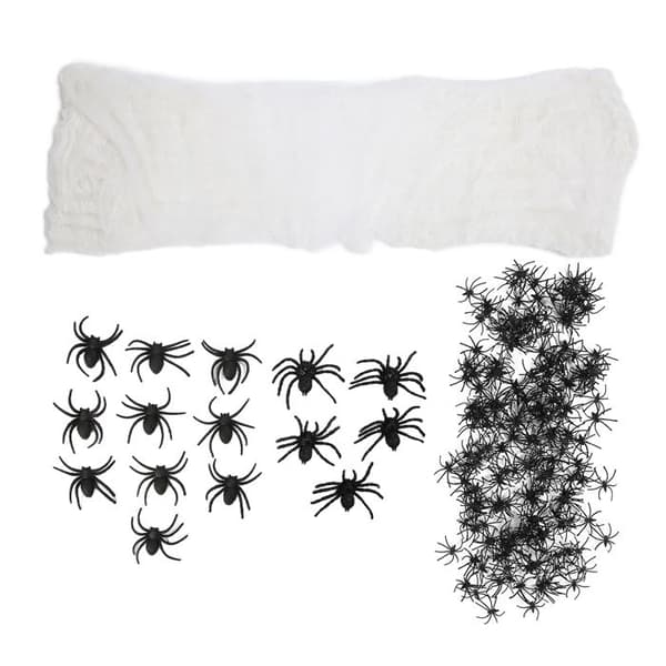Halloween Spindelnät - INGEN - Töjbart - 215 spindlar (200 g) - Vit vit XXS