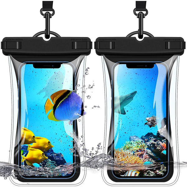 Flytande vattentät smartphone-väska, [2-pack] Ipx8 vattentät telefonväska med bakre luftlager och rem, vattentätt case, upp till 6,9"
