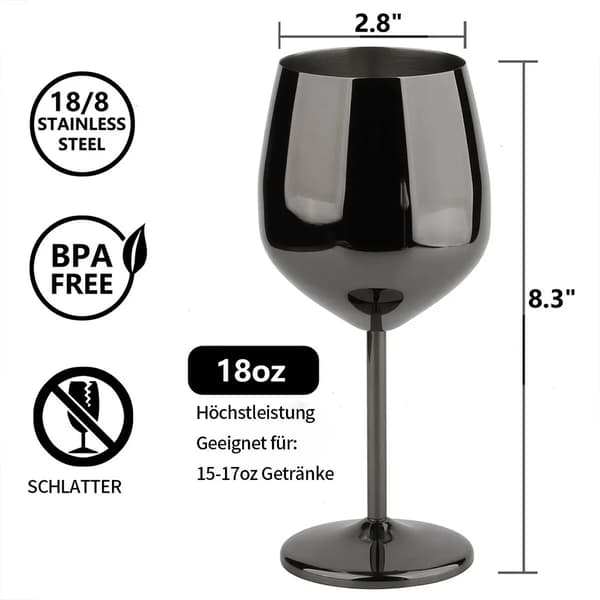 Rustfrit stål rødvinsglas, gobletter, vinglas til champagne, 500 ml cocktailglas (sæt med 2), sort
