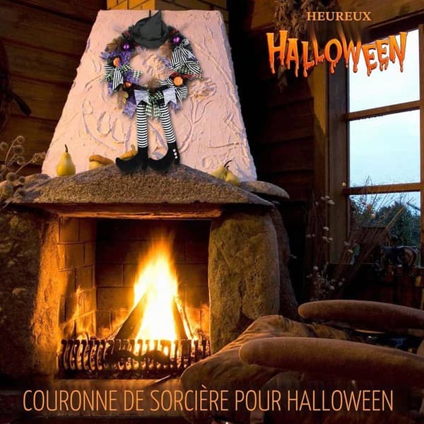 Halloweenpynt, Halloweenkrans, Heksekrans, Halloweenpynt, Dørkrans, Efterårs Halloweenpynt