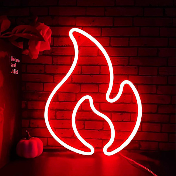 Hängande Ljus i Form av Flamma, USB- eller Batteridriven Eld Neon-skylt för Barn Pojkars Rum Dekorationer, Fest, Bar, Födelsedagspresent Röd
