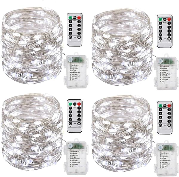 Streng af lys med batteri, [sæt med 4] 10m 100 LED'er Timerfunktion