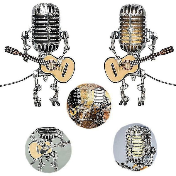 Ny, lämplig USB Retro Style Mikrofon Robotlampa Håller Gitarr Med Ljus Vintage Heminredning