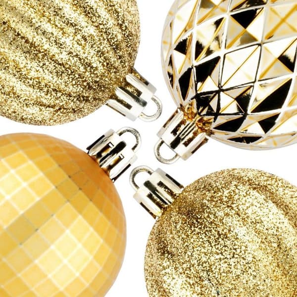 Set med 24 okrossbara julkulor - Elegant dekoration - Diameter 5 cm - Guld vit XXS