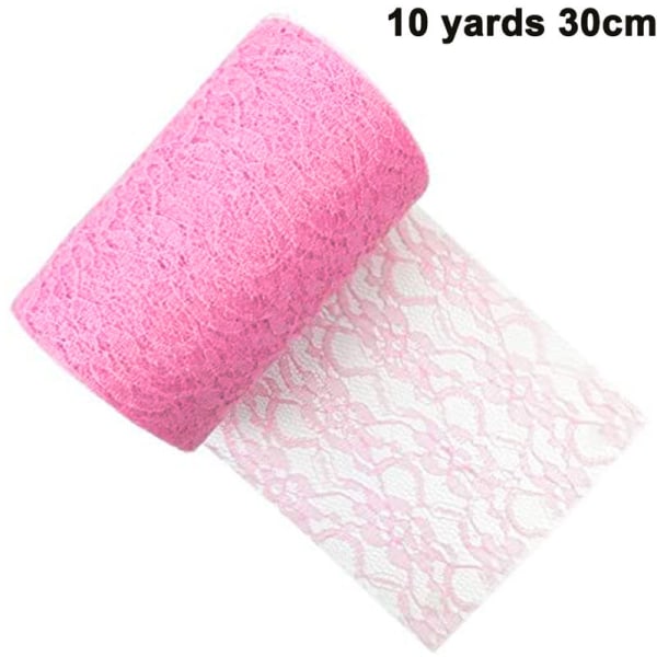 30 cm x 10 Yards Vintage bånd Netting Stoff Tyll Ruller for blonder Bordløper Stol Sash DIY Bryllup Brudedusj dekorasjoner, rosa