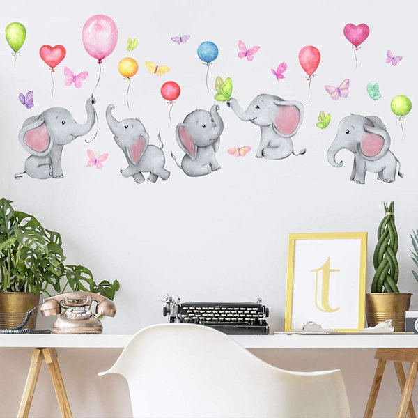 Sødt Elefant Stjerne Kærlighed Vægklistermærker Skræl og Sæt Tegneserie Neutral Vinyl Vægindretning
