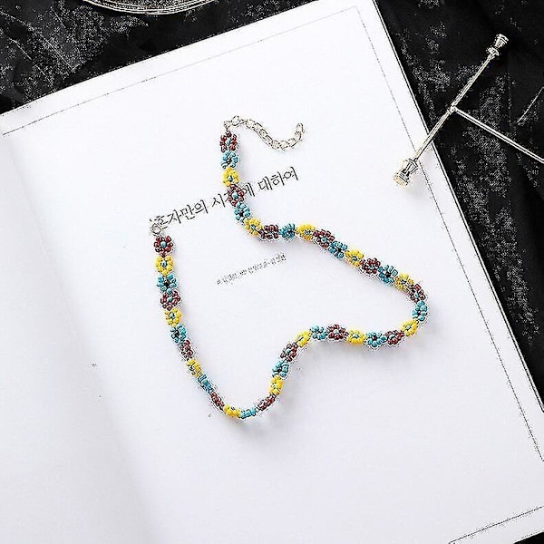 Halsband Bohemiska Regnbågsfärgade Pärlor Choker Halsband（E）