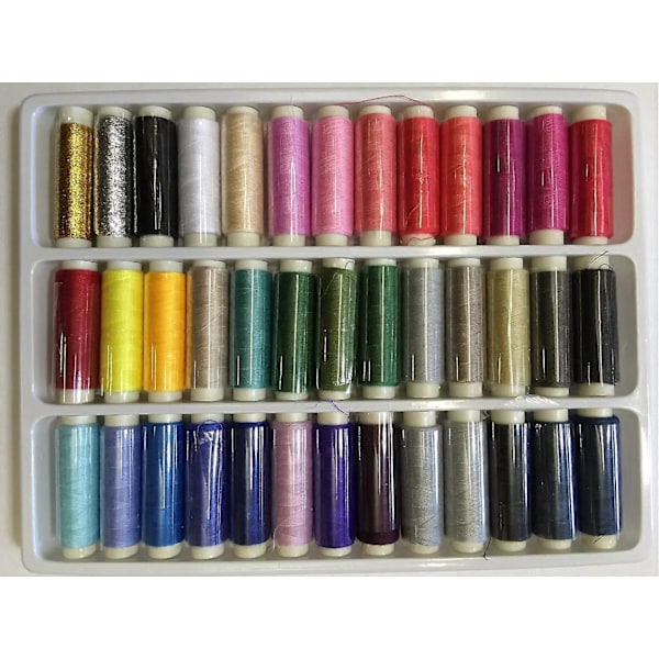 39 Färgade Polyester Sytrådsrullar, 200 Yard per Rulle